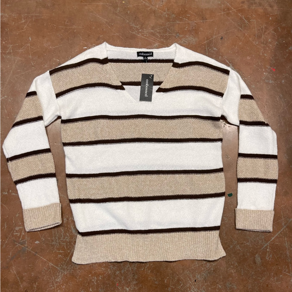 NWT Embossed Striped Knit Sweater
